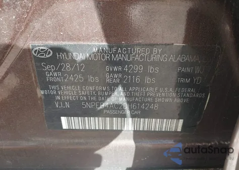 2013 Hyundai Sonata Gls from USA, damaged, VIN 5NPEB4AC2DH614248